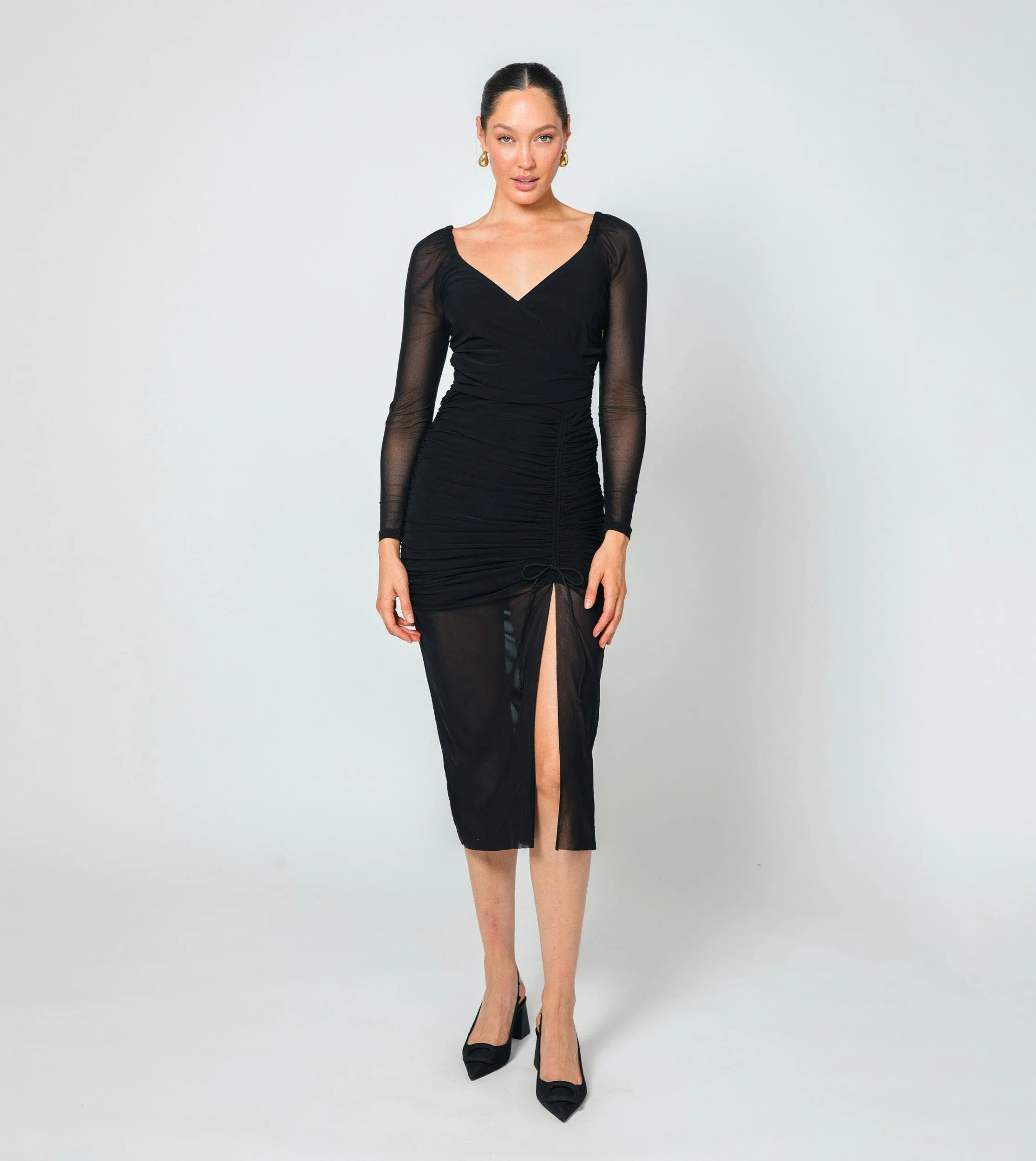 Chantal Mesh Midi Dress | Black