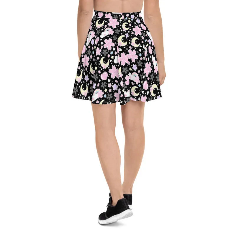 Cherry Blossom Dreams Black Skater Skirt