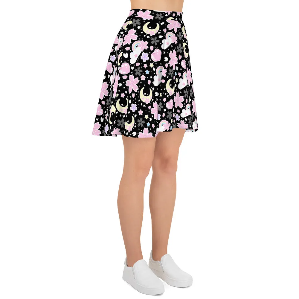 Cherry Blossom Dreams Black Skater Skirt