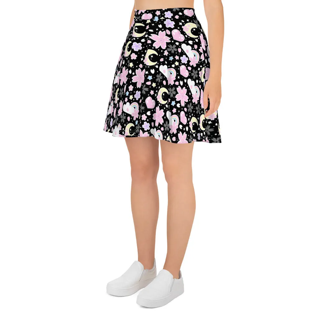 Cherry Blossom Dreams Black Skater Skirt