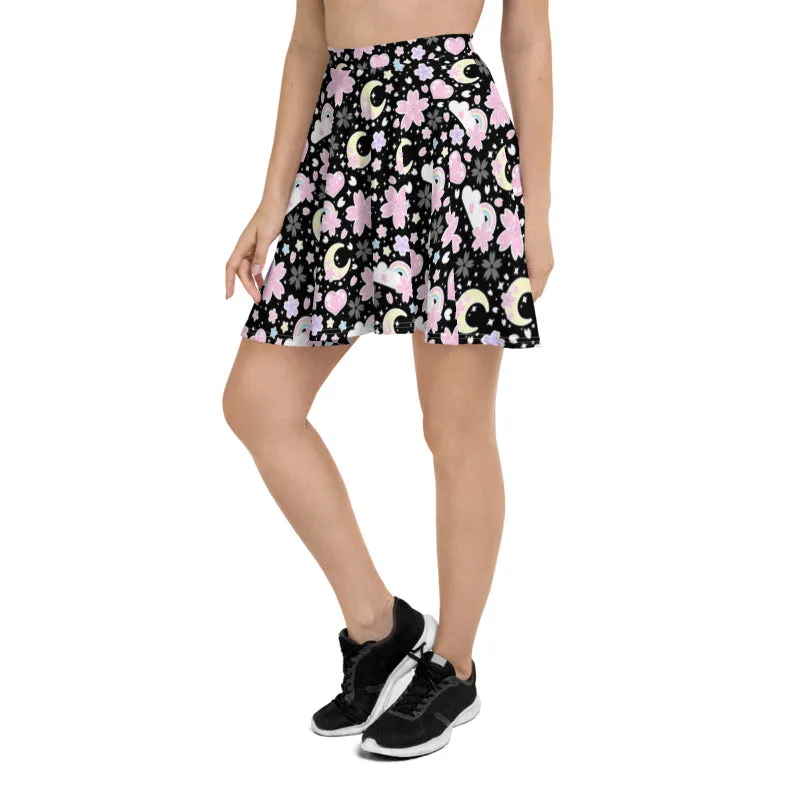 Cherry Blossom Dreams Black Skater Skirt