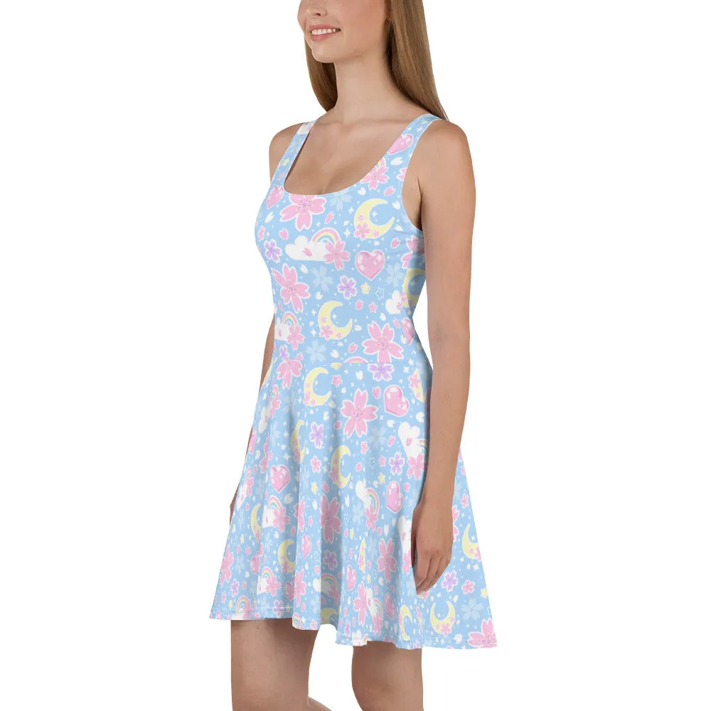 Cherry Blossom Dreams Blue Skater Dress