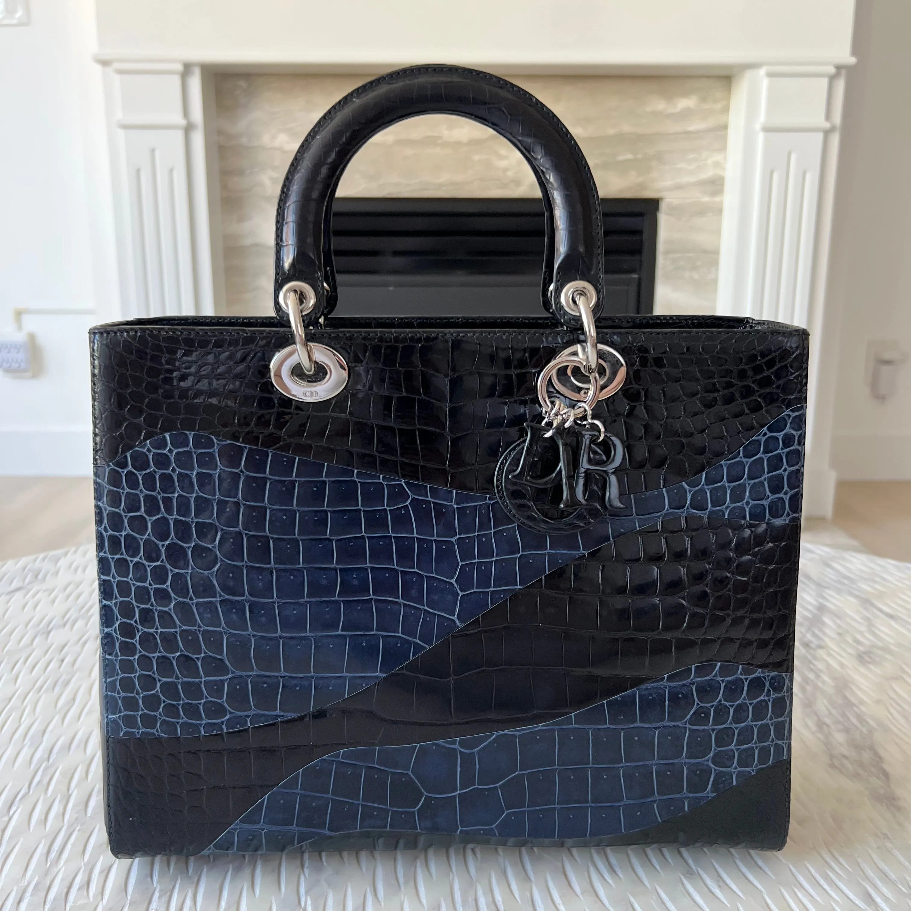 Christian Dior Lady Dior Crocodile Marquetry Large Bag