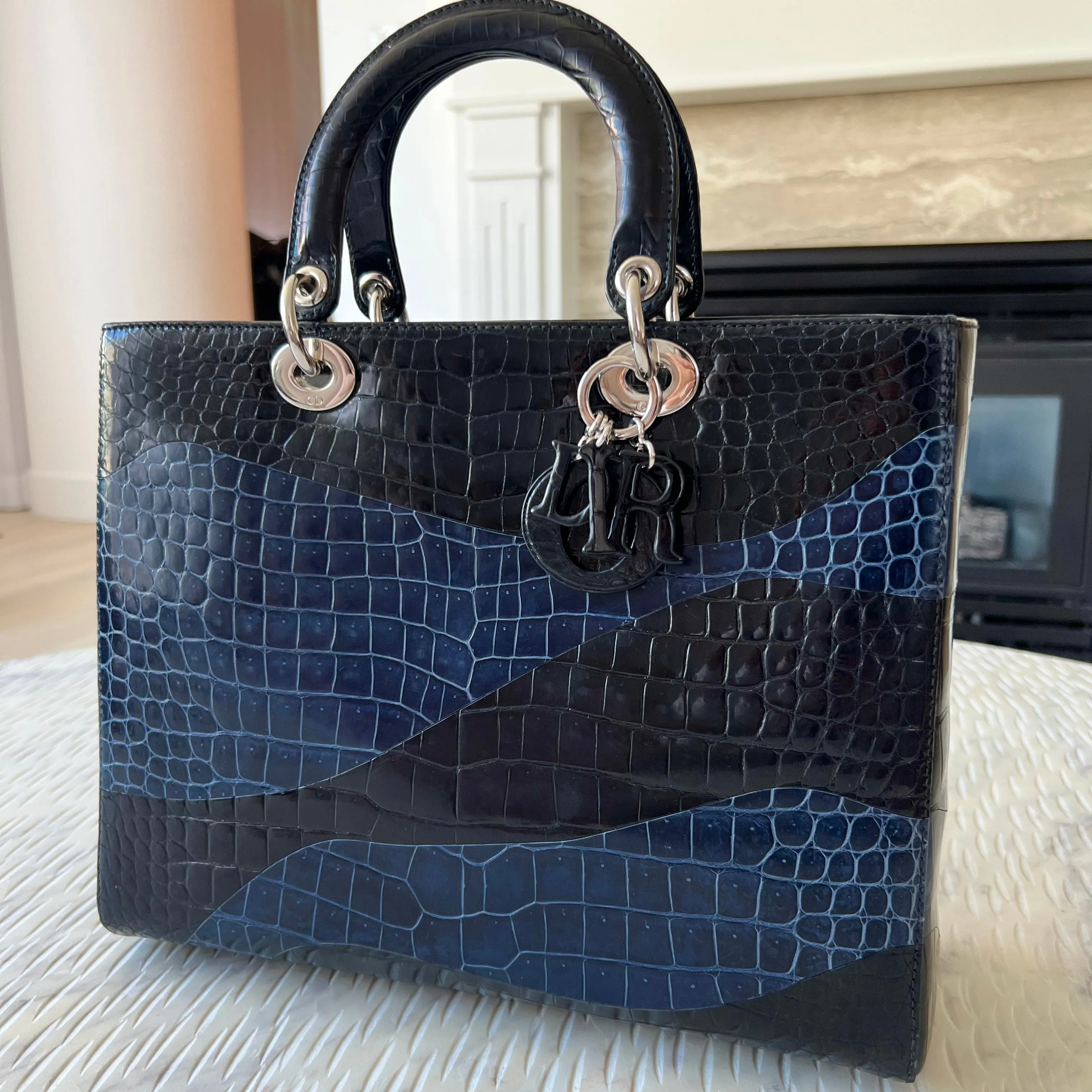 Christian Dior Lady Dior Crocodile Marquetry Large Bag