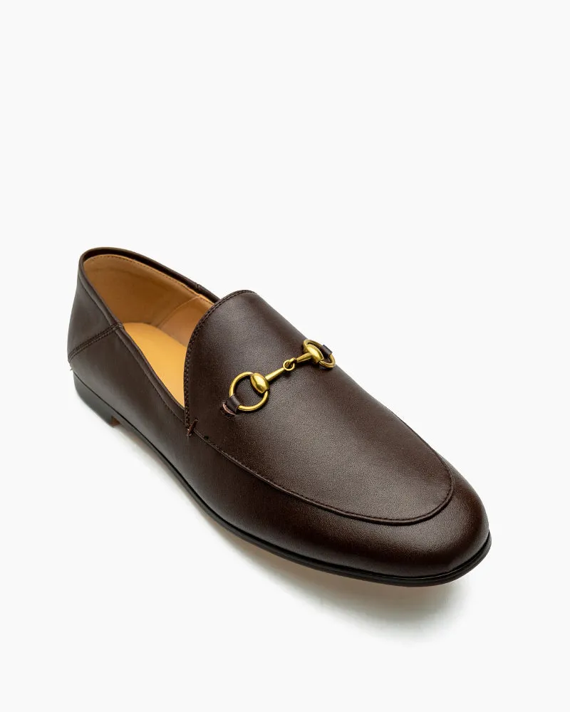 Classic Metal Buckle Leather Loafers