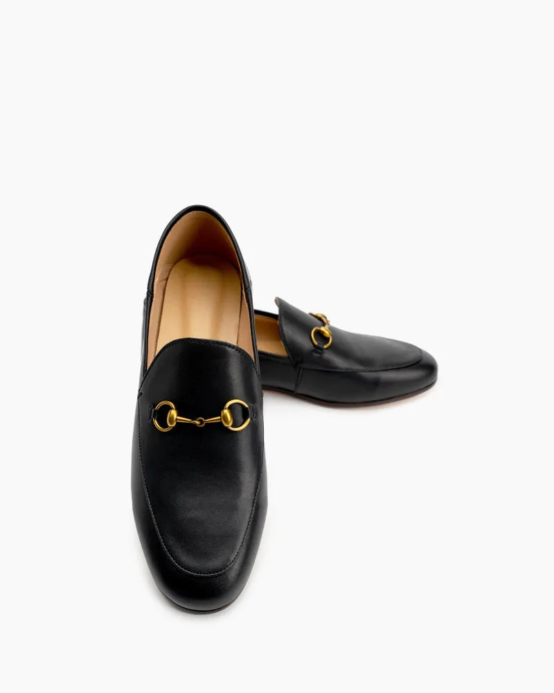 Classic Metal Buckle Leather Loafers