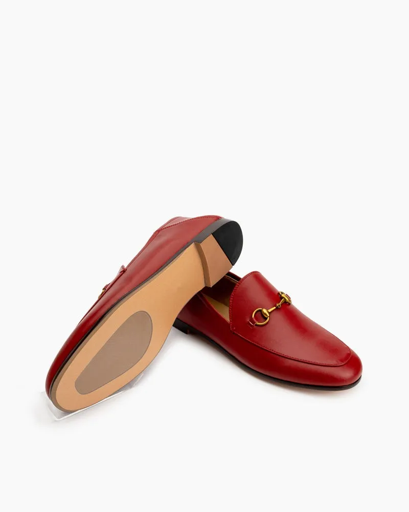 Classic Metal Buckle Leather Loafers