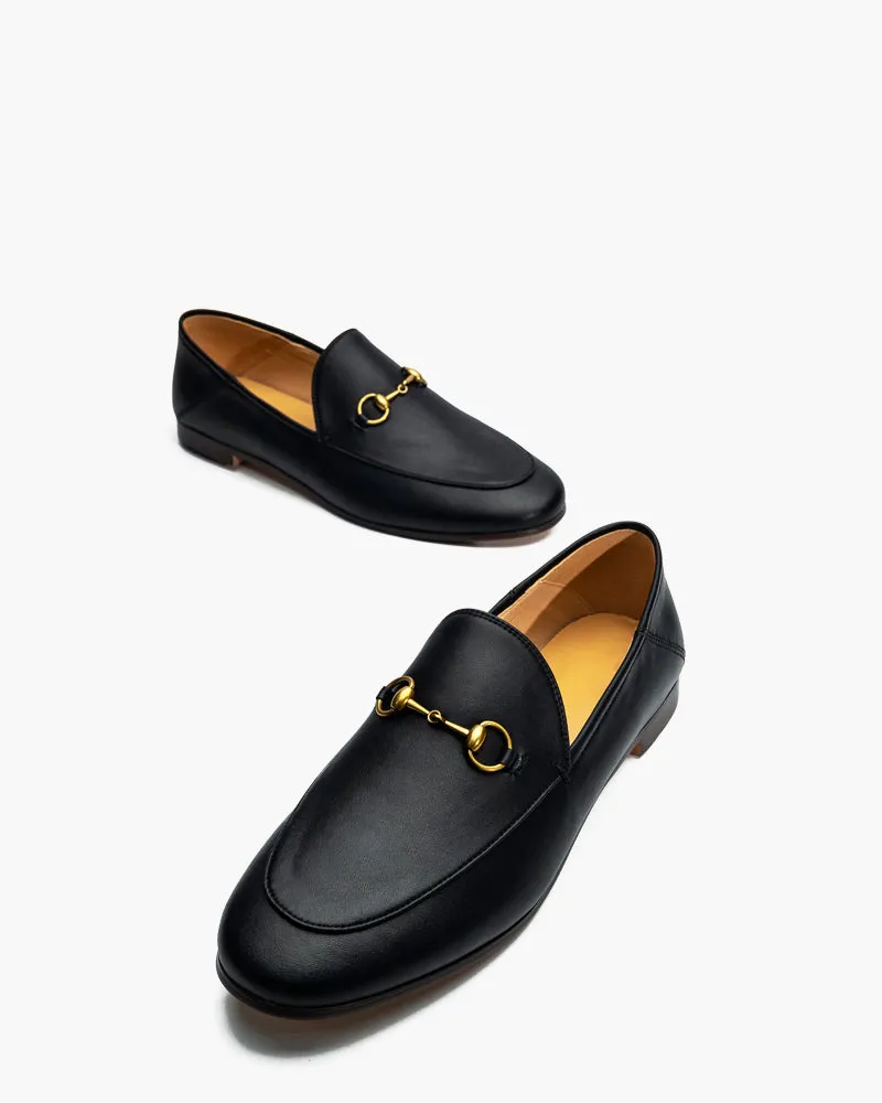 Classic Metal Buckle Leather Loafers