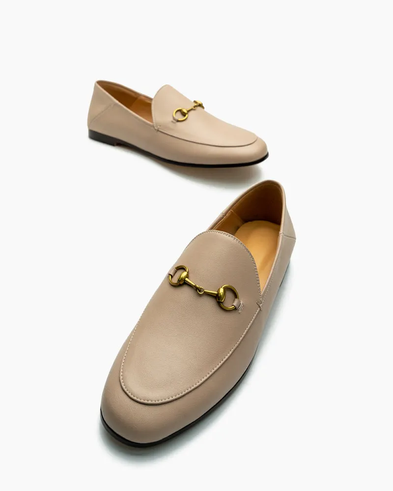 Classic Metal Buckle Leather Loafers