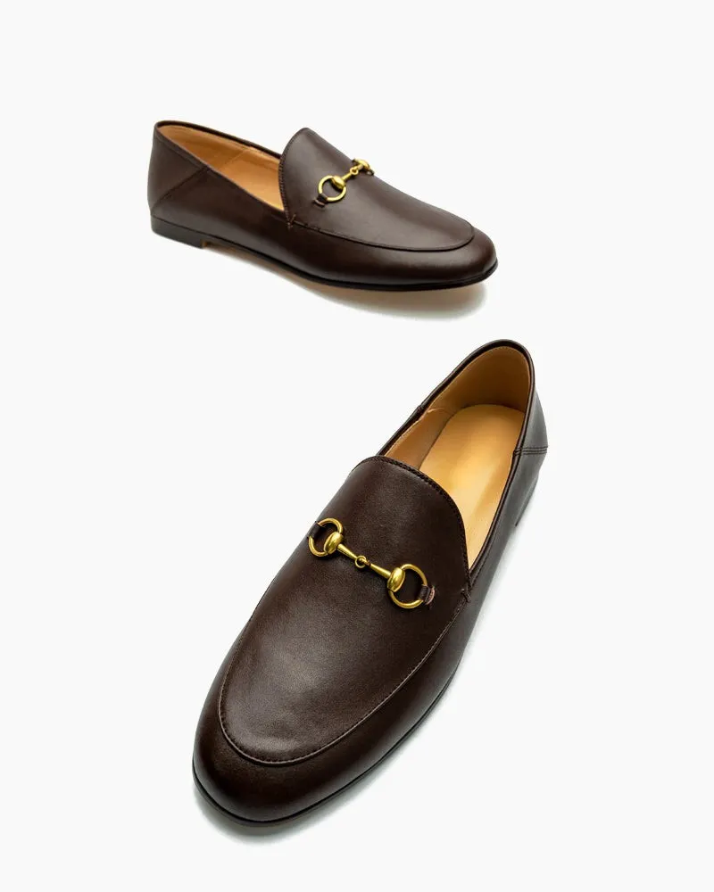 Classic Metal Buckle Leather Loafers