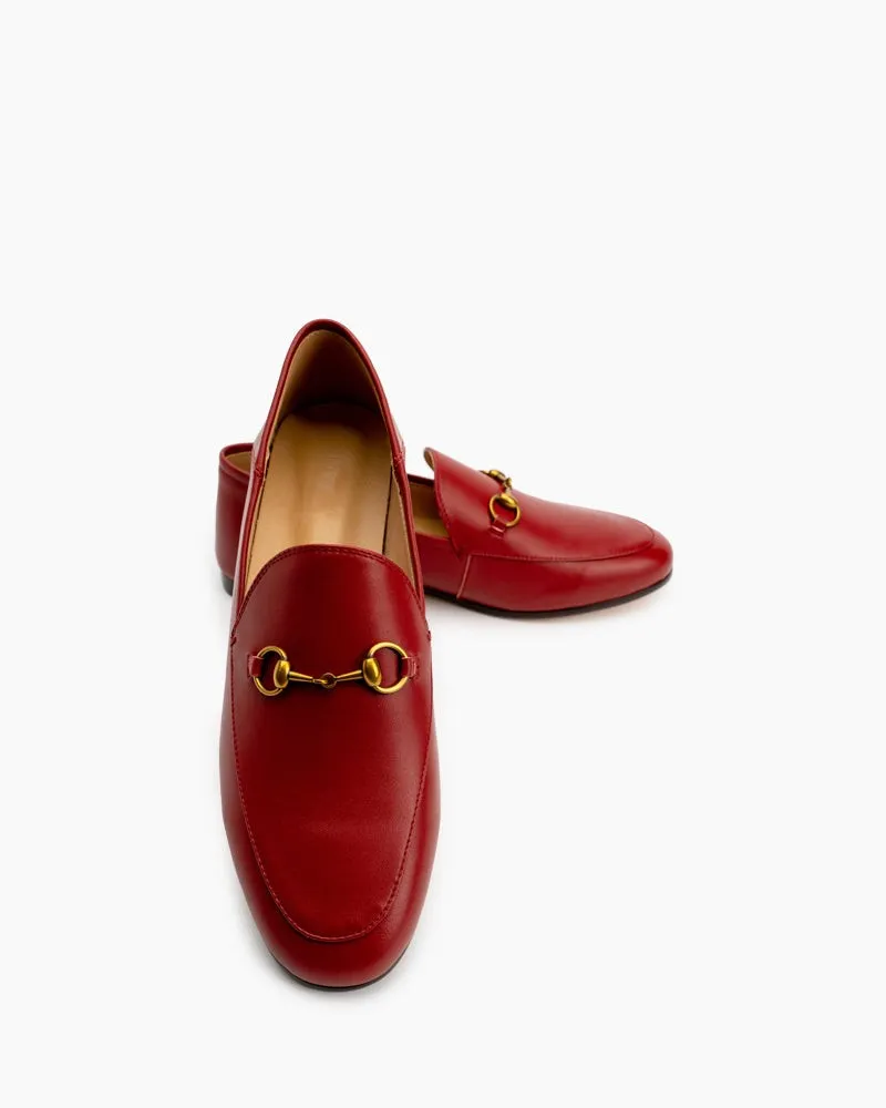 Classic Metal Buckle Leather Loafers