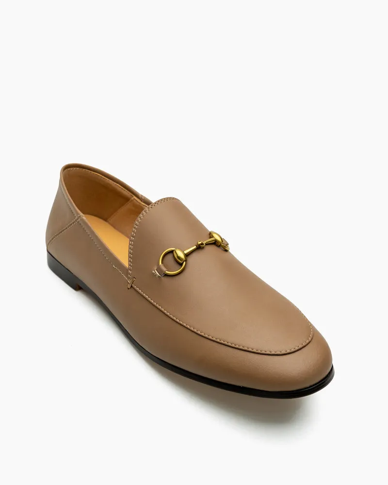 Classic Metal Buckle Leather Loafers