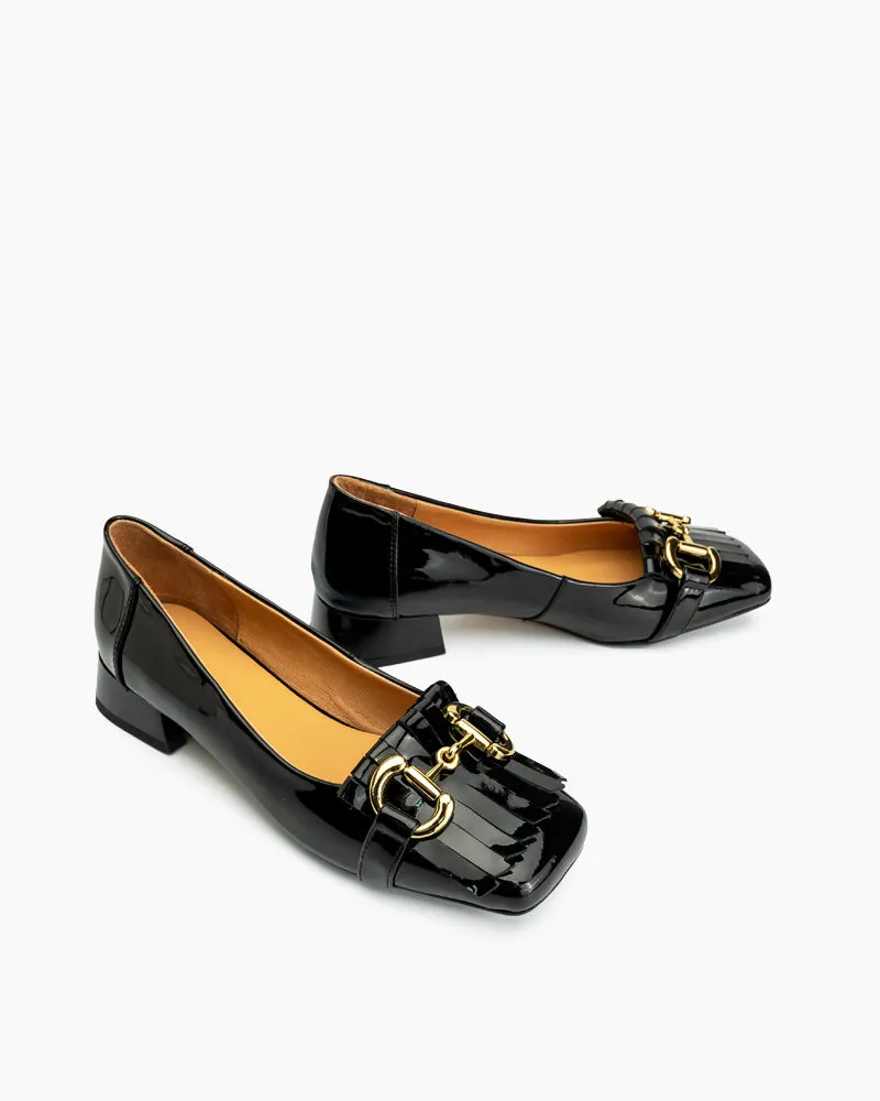 Classic Metal Buckle Tassels Chunky Heel Loafers