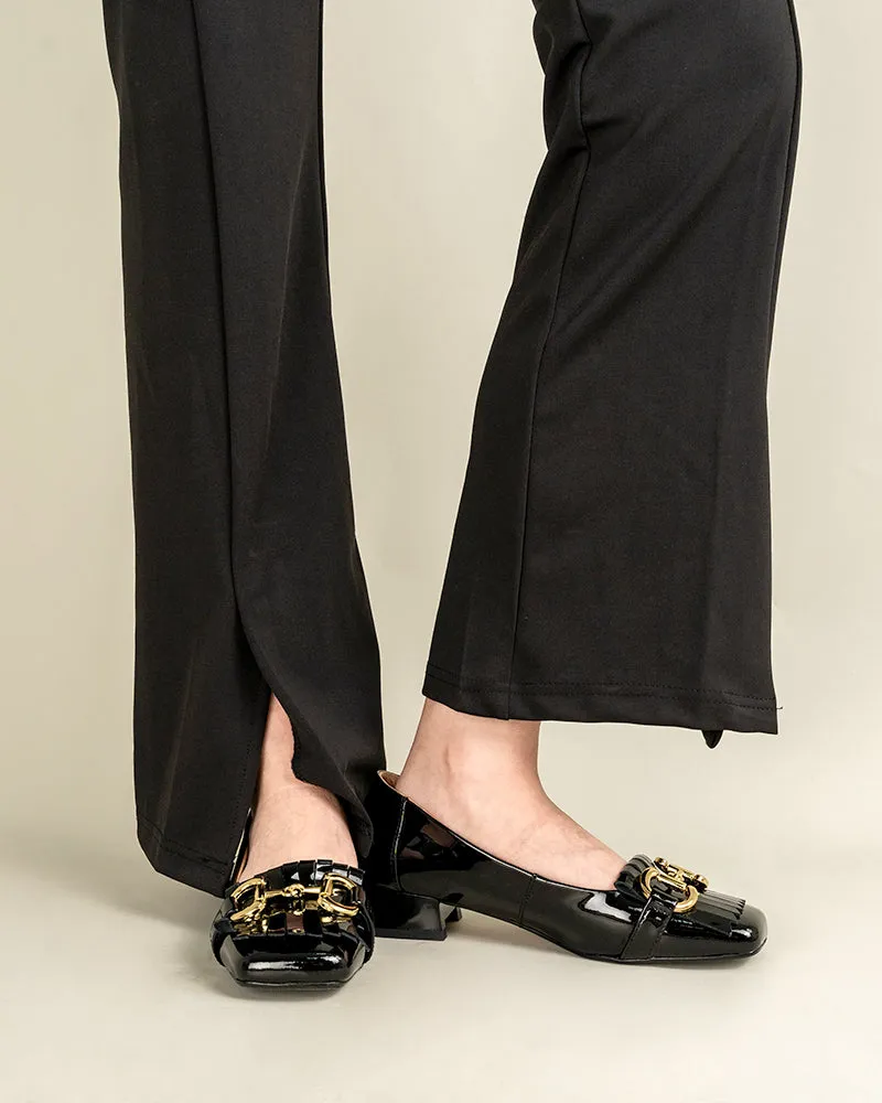 Classic Metal Buckle Tassels Chunky Heel Loafers