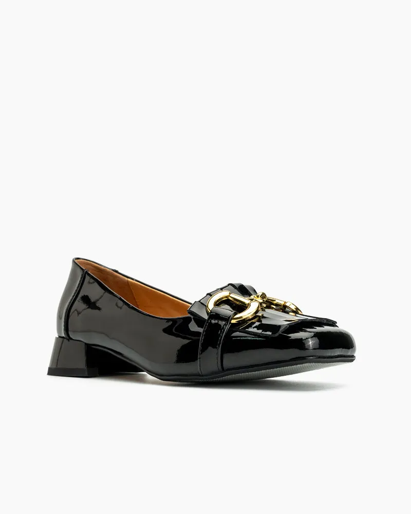 Classic Metal Buckle Tassels Chunky Heel Loafers