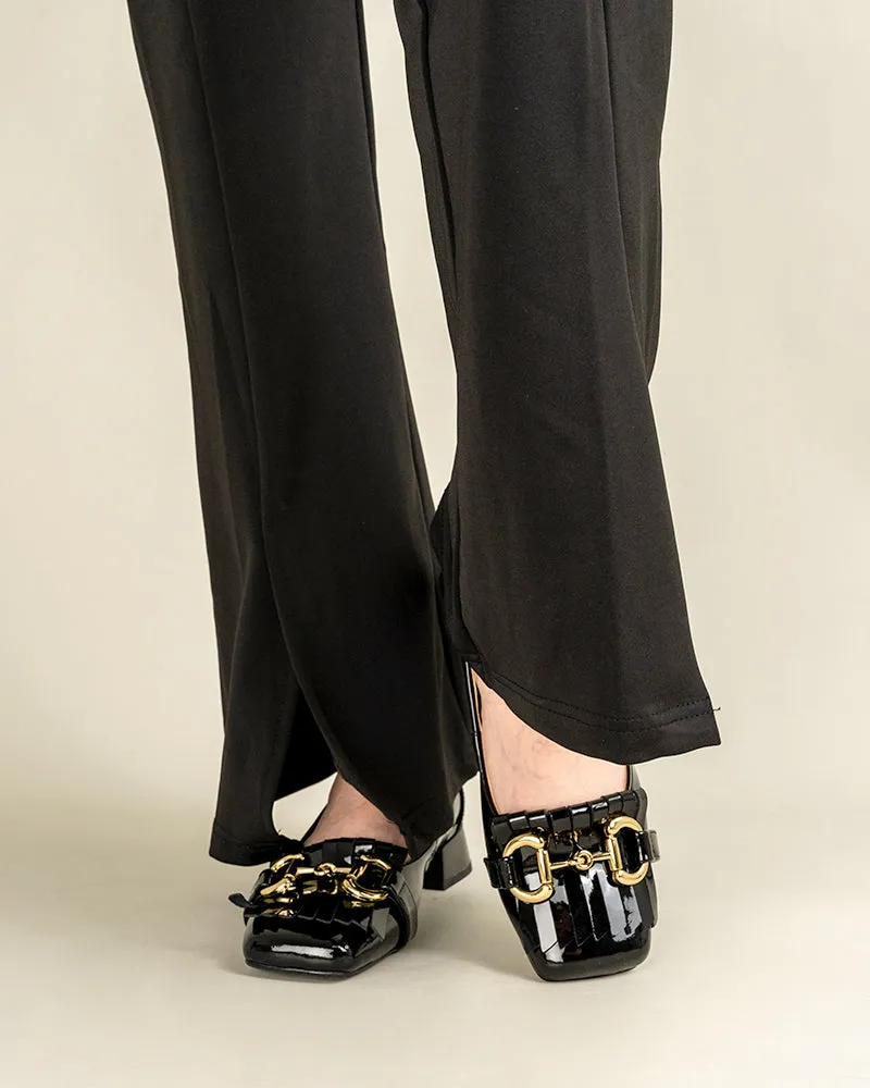 Classic Metal Buckle Tassels Chunky Heel Loafers