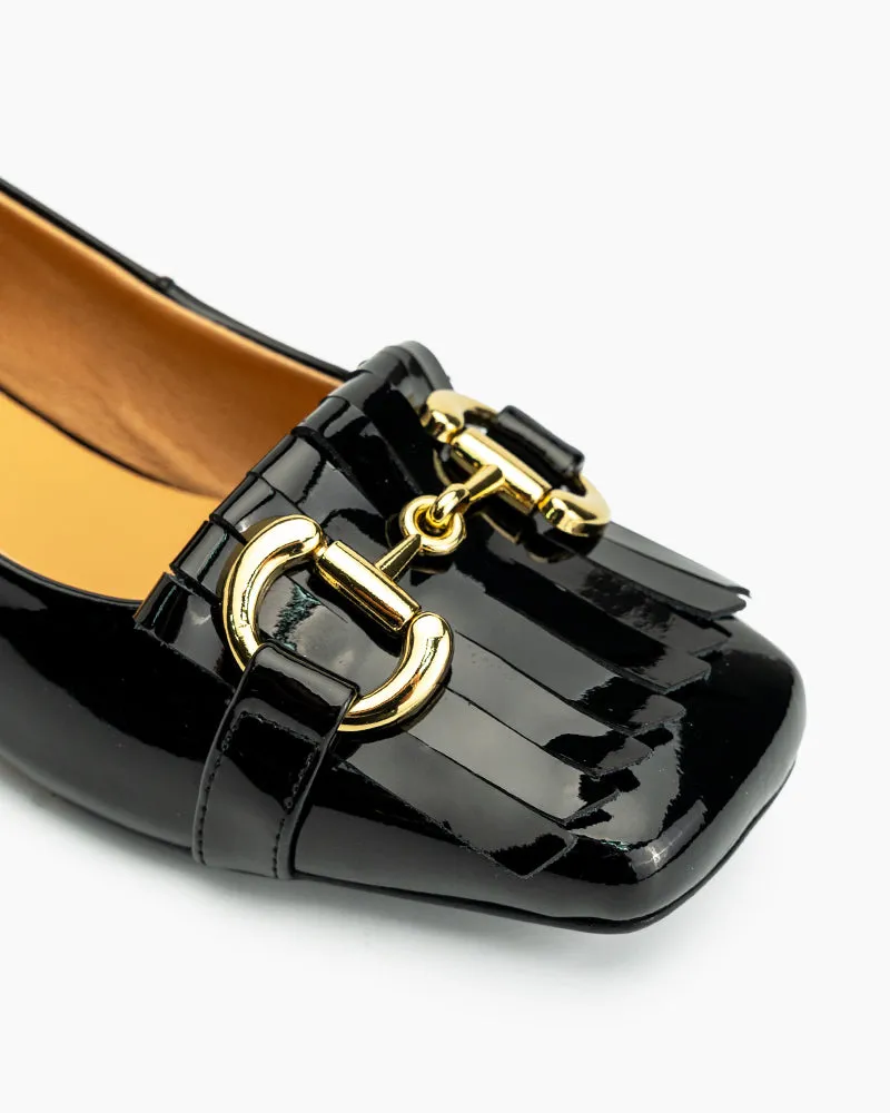 Classic Metal Buckle Tassels Chunky Heel Loafers