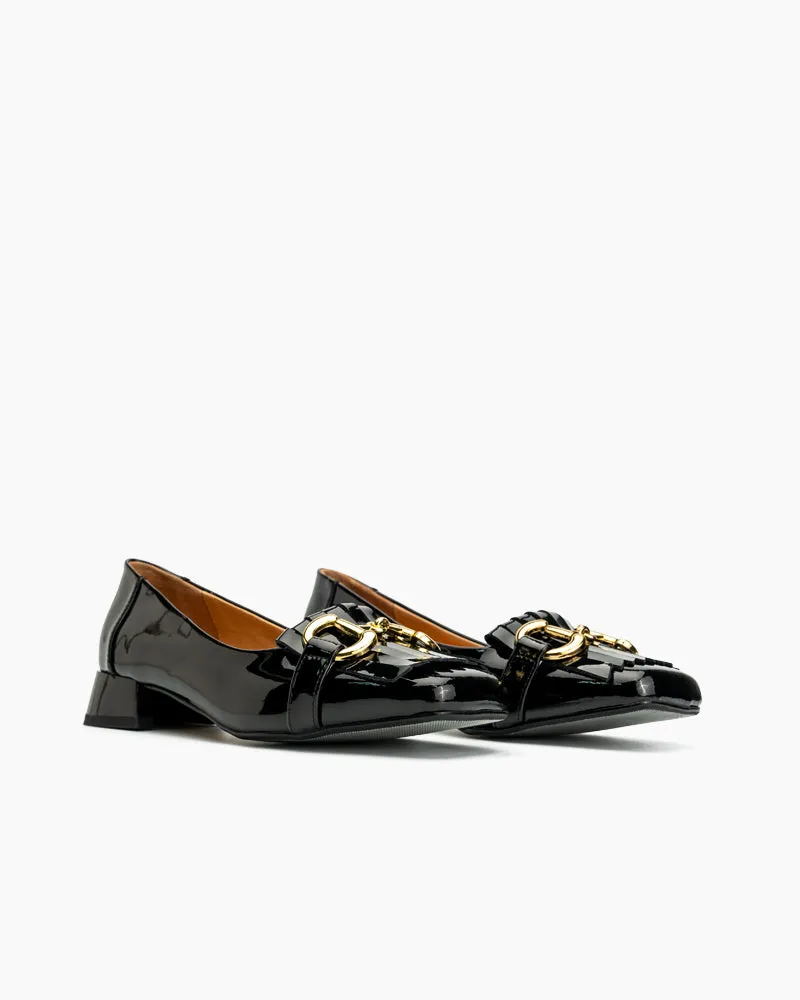 Classic Metal Buckle Tassels Chunky Heel Loafers