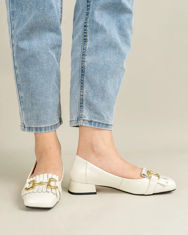 Classic Metal Buckle Tassels Chunky Heel Loafers