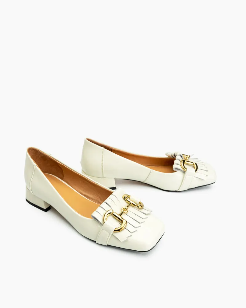 Classic Metal Buckle Tassels Chunky Heel Loafers