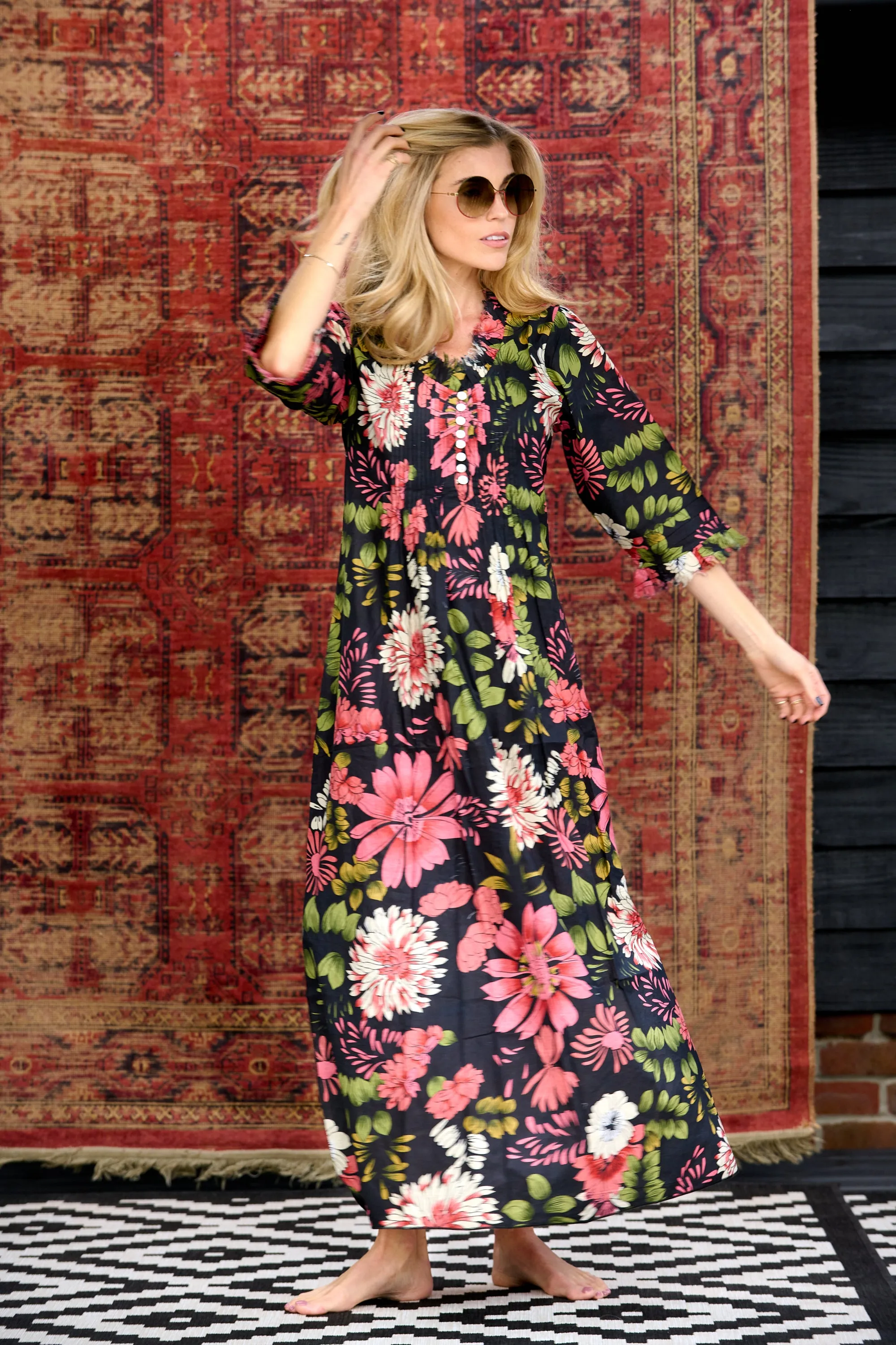 Cotton Annabel Maxi Dress in Black Floral