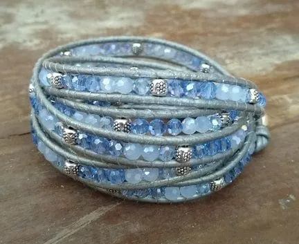 Crystals denim mix wrap bracelet