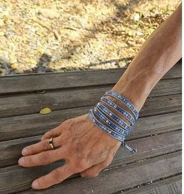 Crystals denim mix wrap bracelet