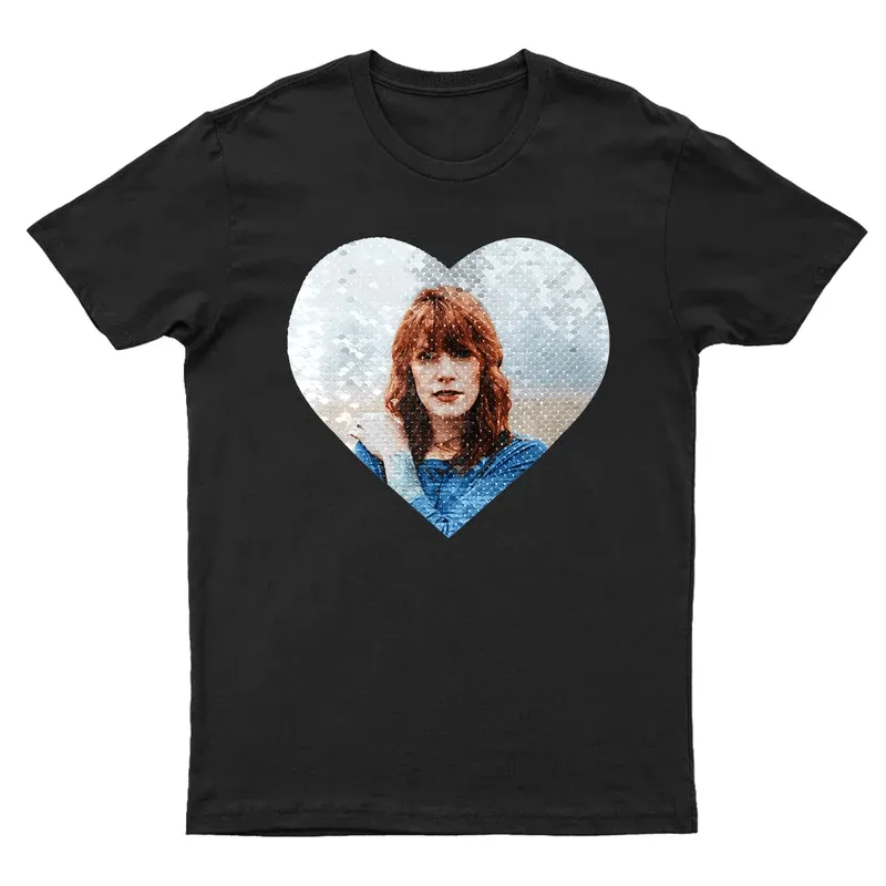 Custom Photo DIY Heart Flip Sequin T-shirt Unisex Shirt Cotton Sequin Tee Mother's Day Gifts