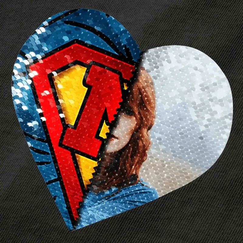 Custom Photo DIY Heart Flip Sequin T-shirt Unisex Shirt Cotton Sequin Tee Mother's Day Gifts