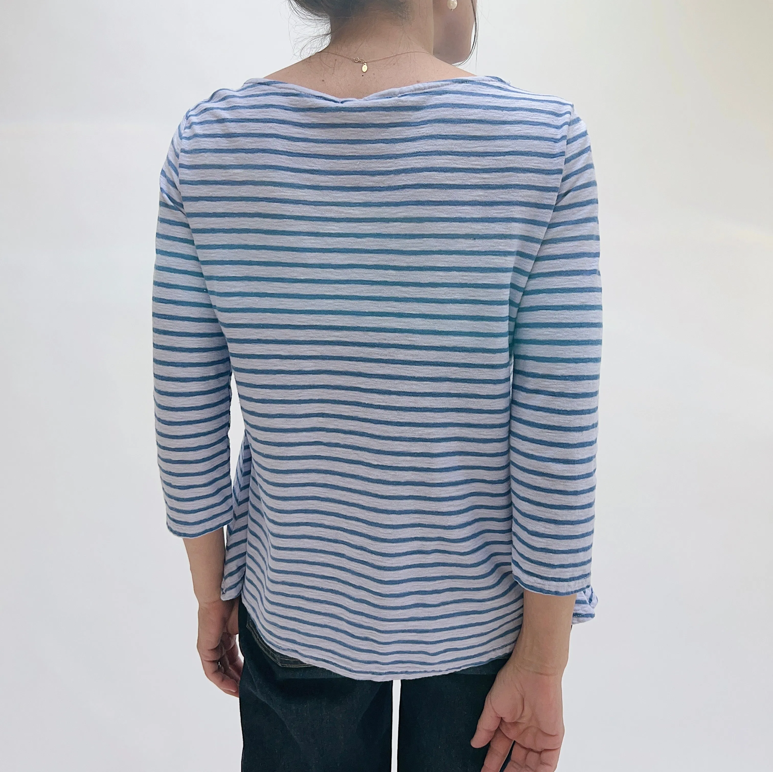 Cut Loose | 3/4 Sleeve A-Line Boatneck Linen Blend Top in Levandula Stripe