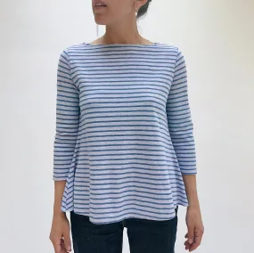 Cut Loose | 3/4 Sleeve A-Line Boatneck Linen Blend Top in Levandula Stripe