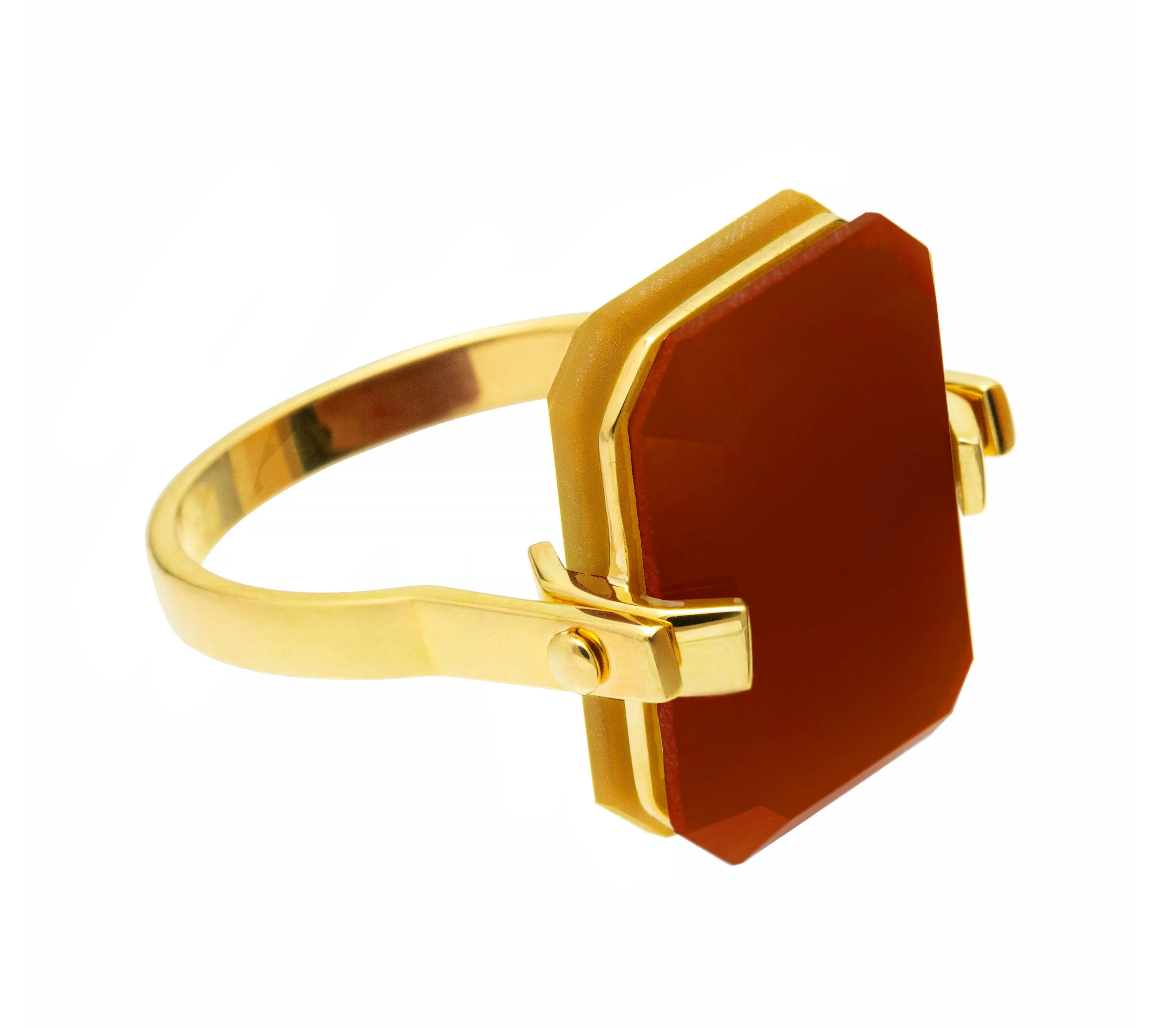 DECO SANDWICH CARNELIAN   YELLOW JADE RING