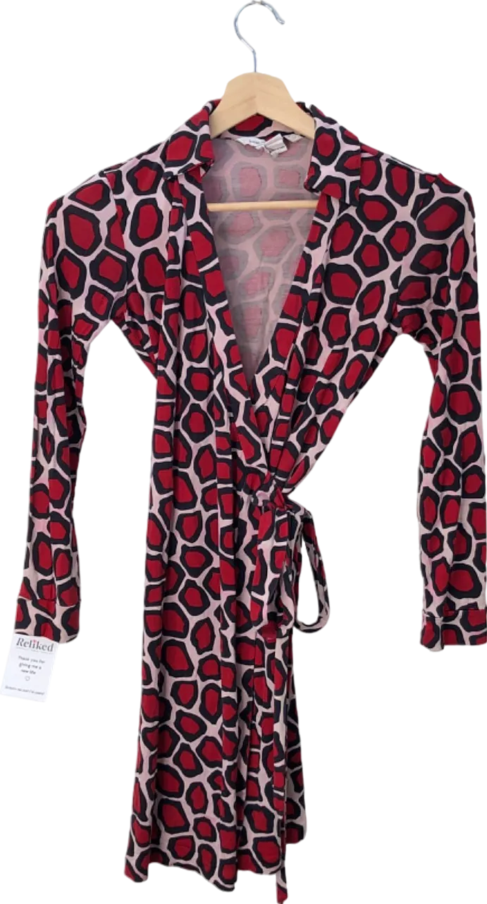 Diane Von Furstenberg Red Leopard Print Wrap Dress UK Size 6