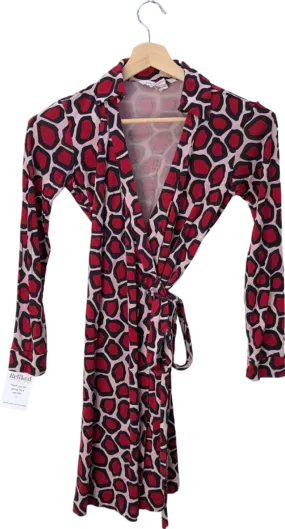 Diane Von Furstenberg Red Leopard Print Wrap Dress UK Size 6