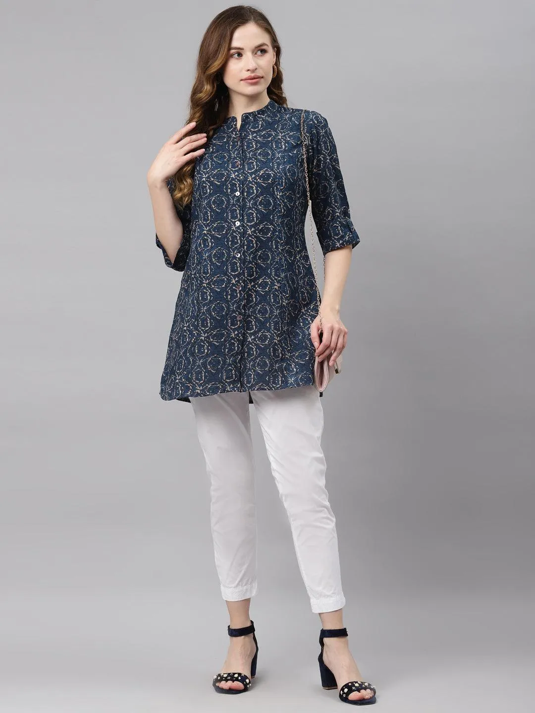 Divena Navy Blue Rayon Top