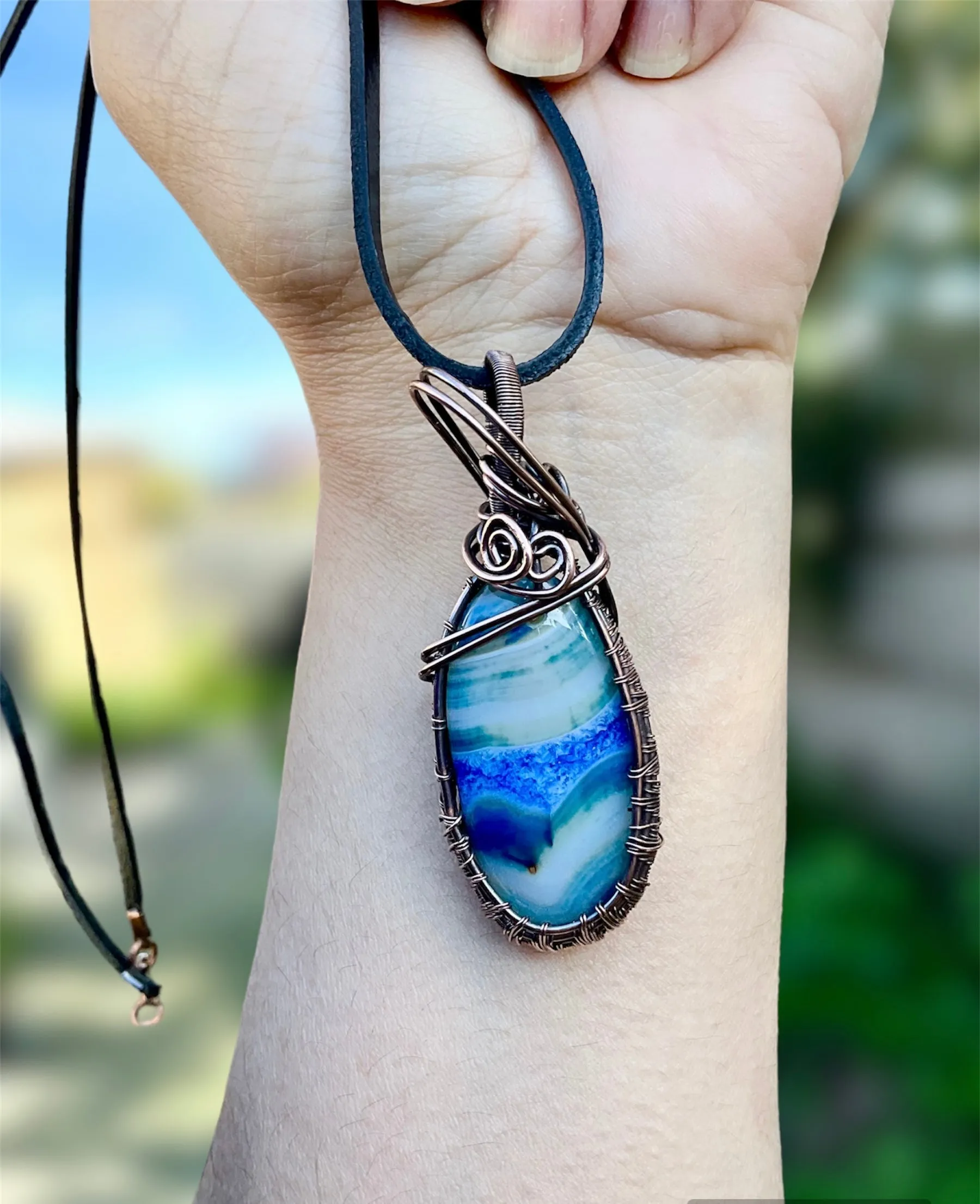 Druzy Geode Agate Wire Wrapped Pendant