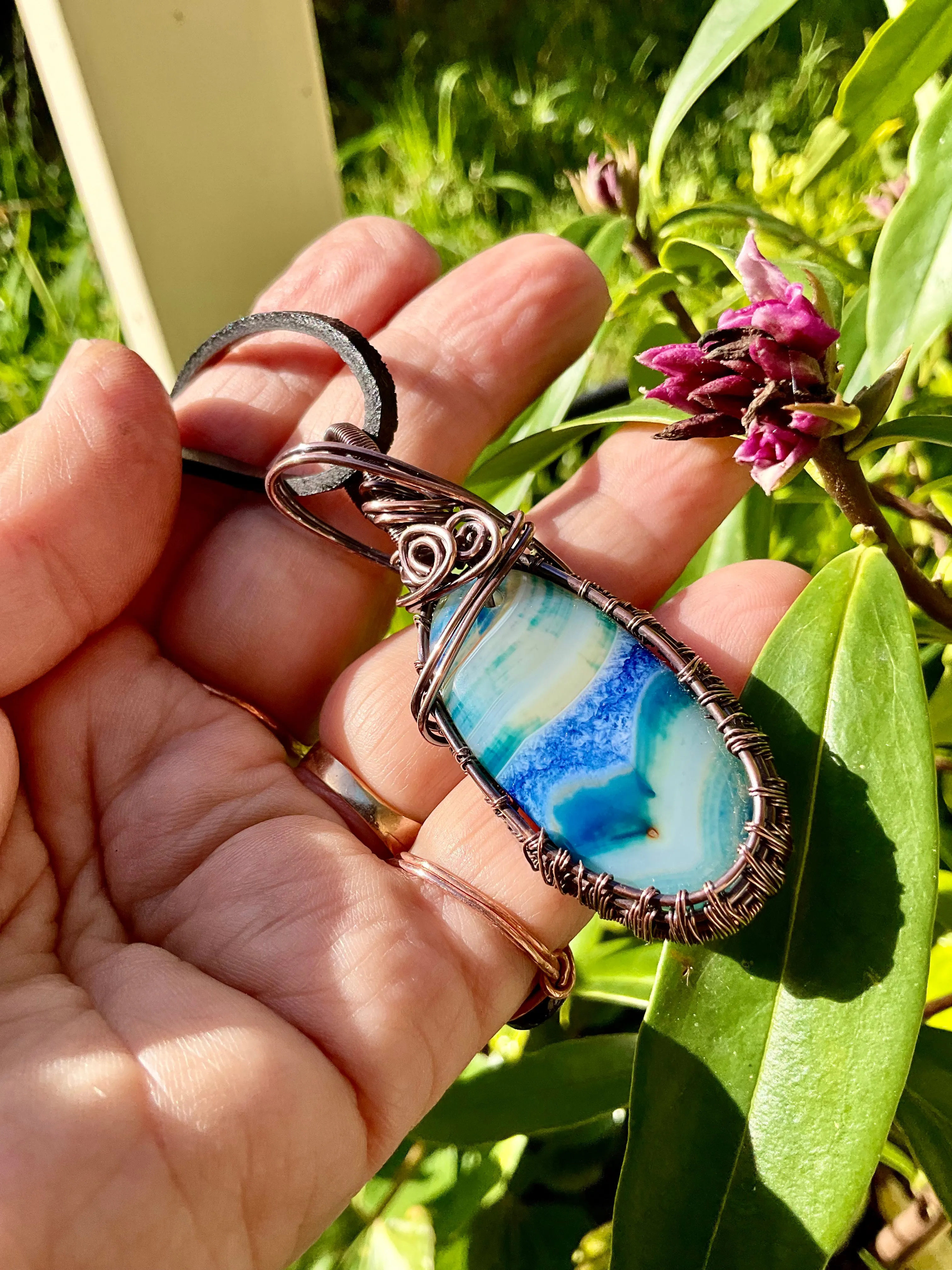 Druzy Geode Agate Wire Wrapped Pendant