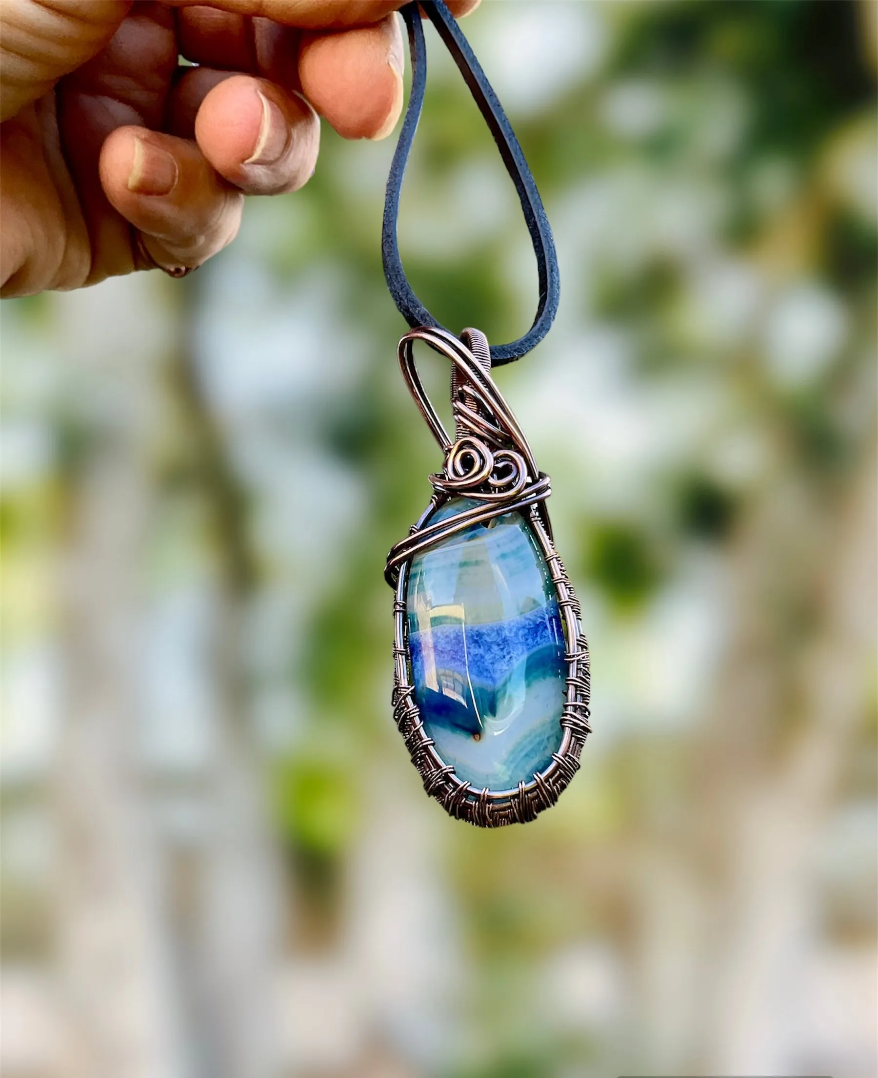 Druzy Geode Agate Wire Wrapped Pendant