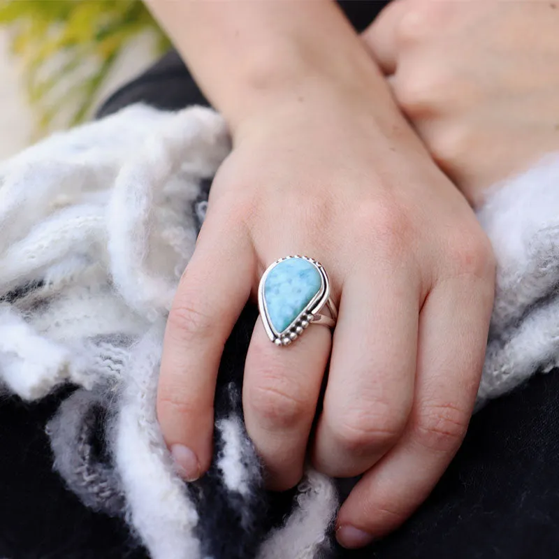 Dusk Larimar Teardrop Boho Ring