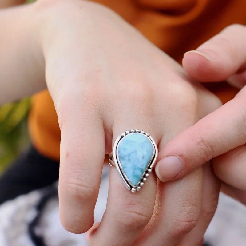 Dusk Larimar Teardrop Boho Ring