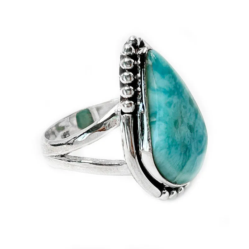 Dusk Larimar Teardrop Boho Ring