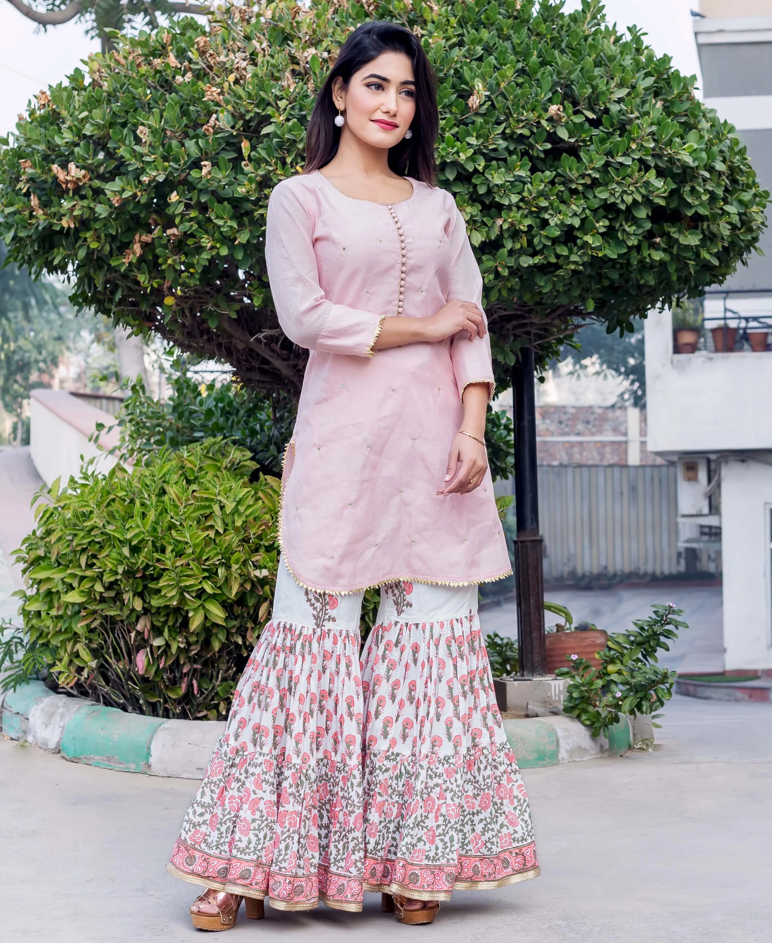 Embraided Straight Short Kurta Set Kurta