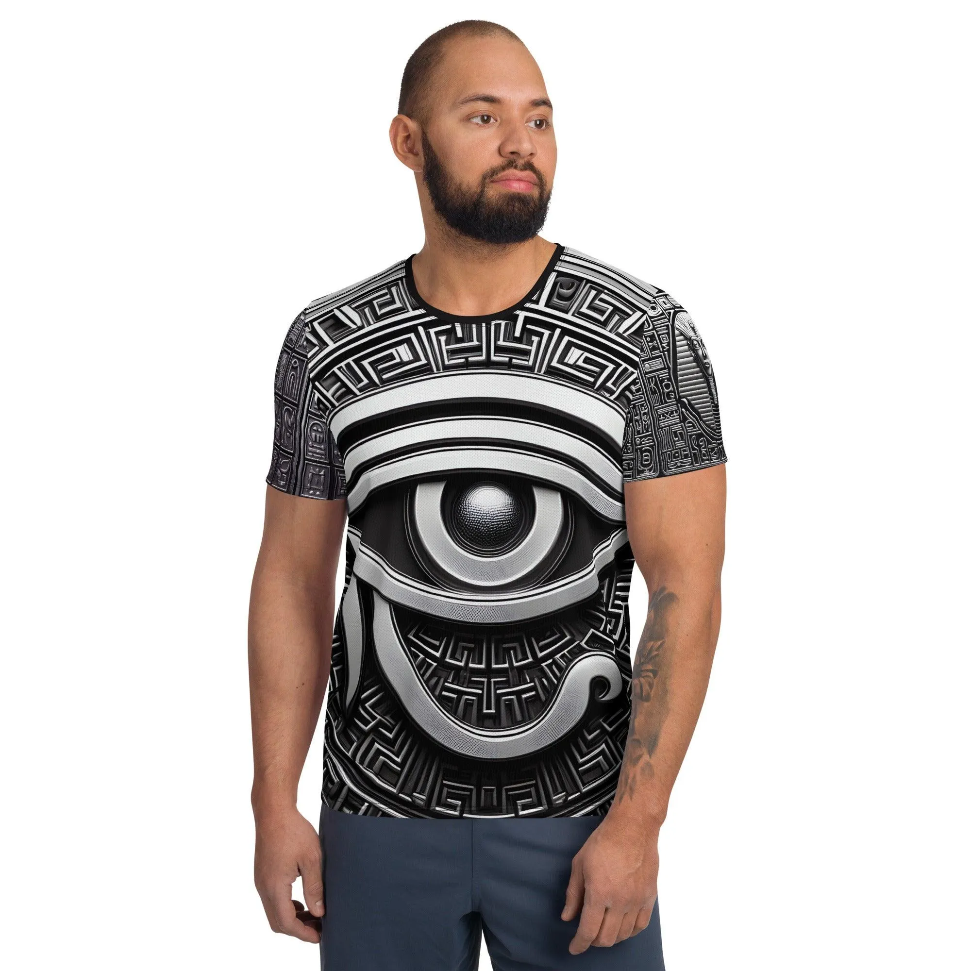 Eye Of Horus Egyptian Hieroglyphics  Men's Athletic Sublimation T-shirt by Meta Zen