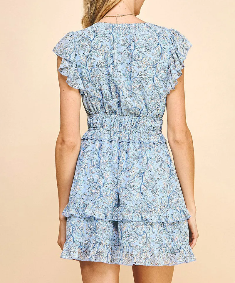 Floral Print Mini Dress - Blue Multi