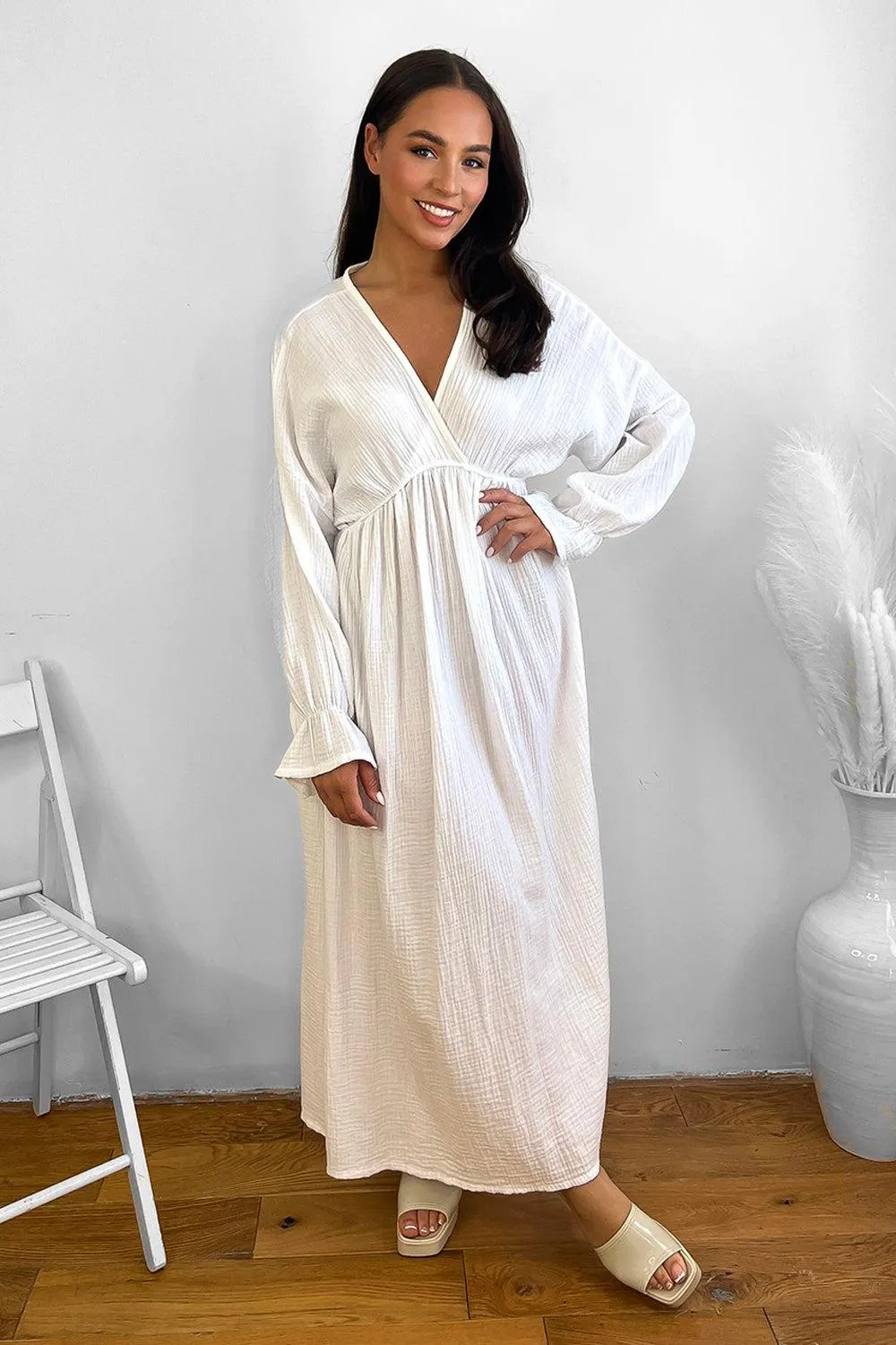 Flute Sleeve Cheesecloth Maxi Dress