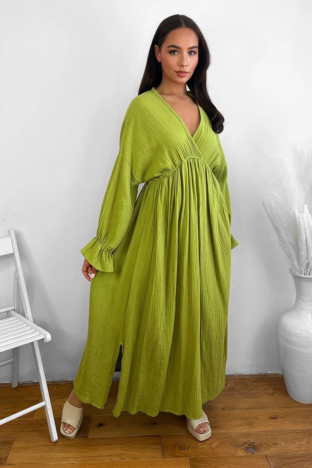 Flute Sleeve Cheesecloth Maxi Dress