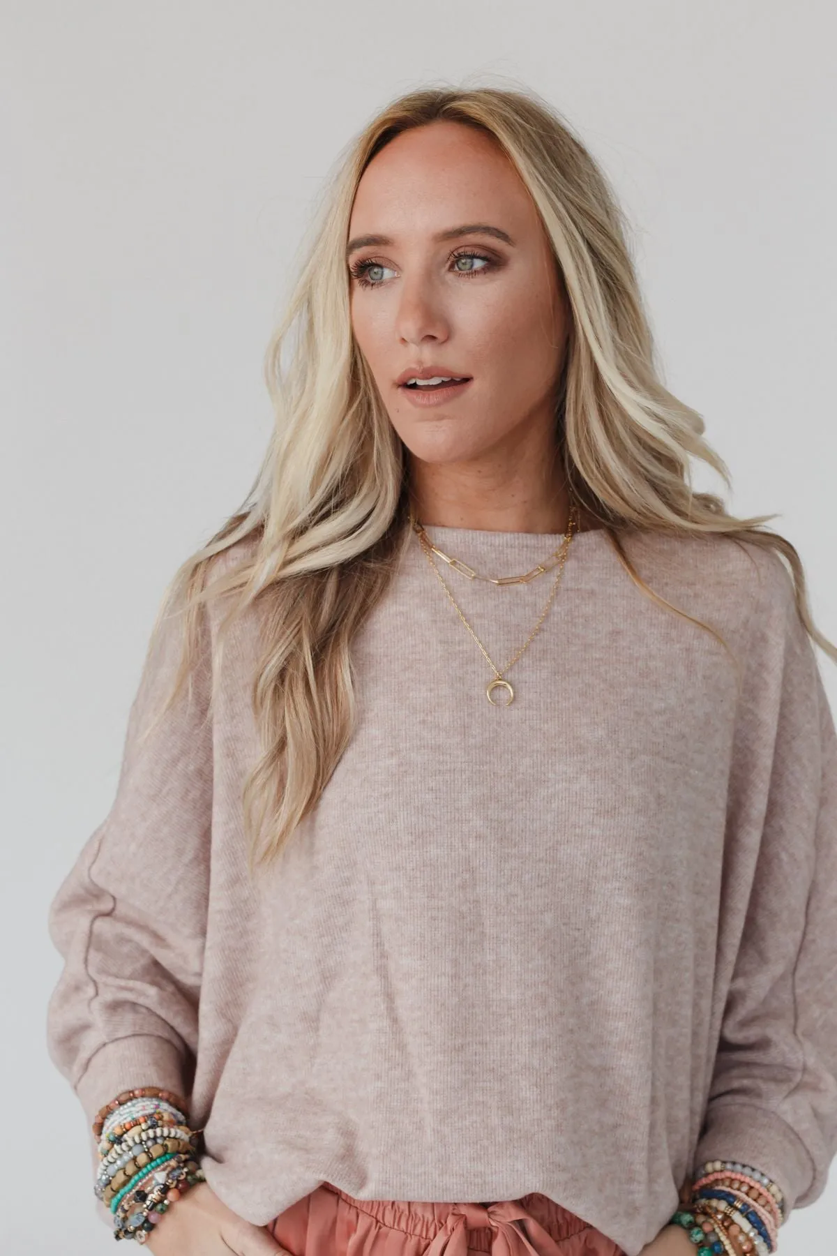 Fly With Me Batwing Sleeve Knit Sweater - Sand