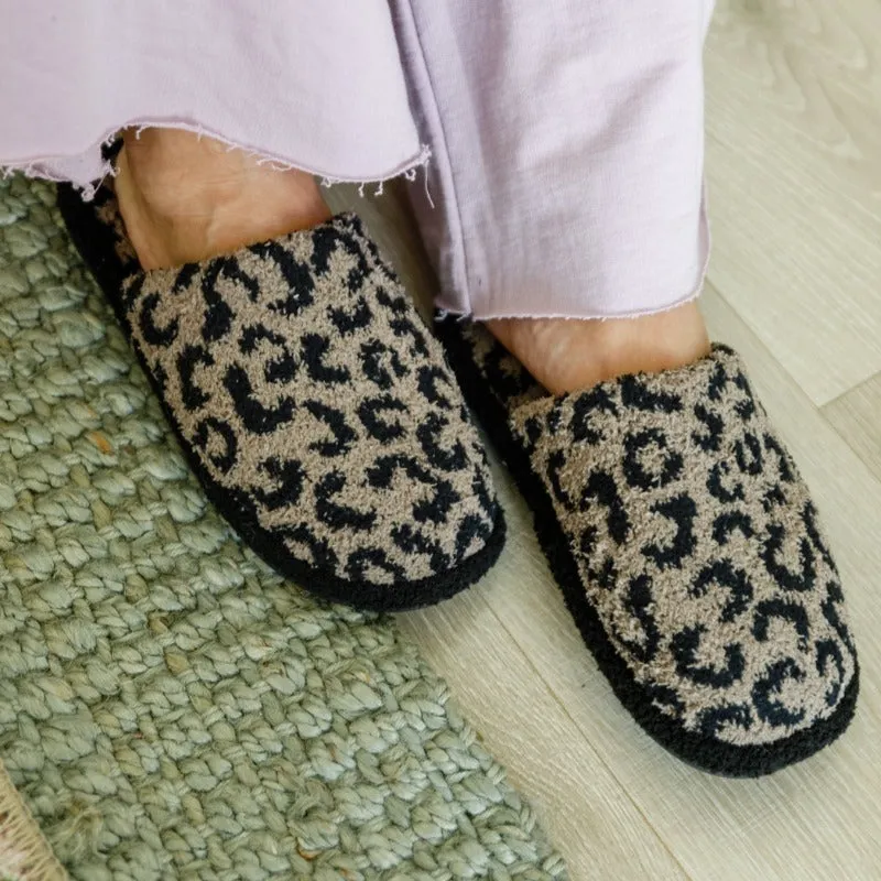 Fuzziest Super Soft Feet Animal Print Slippers In Mocha