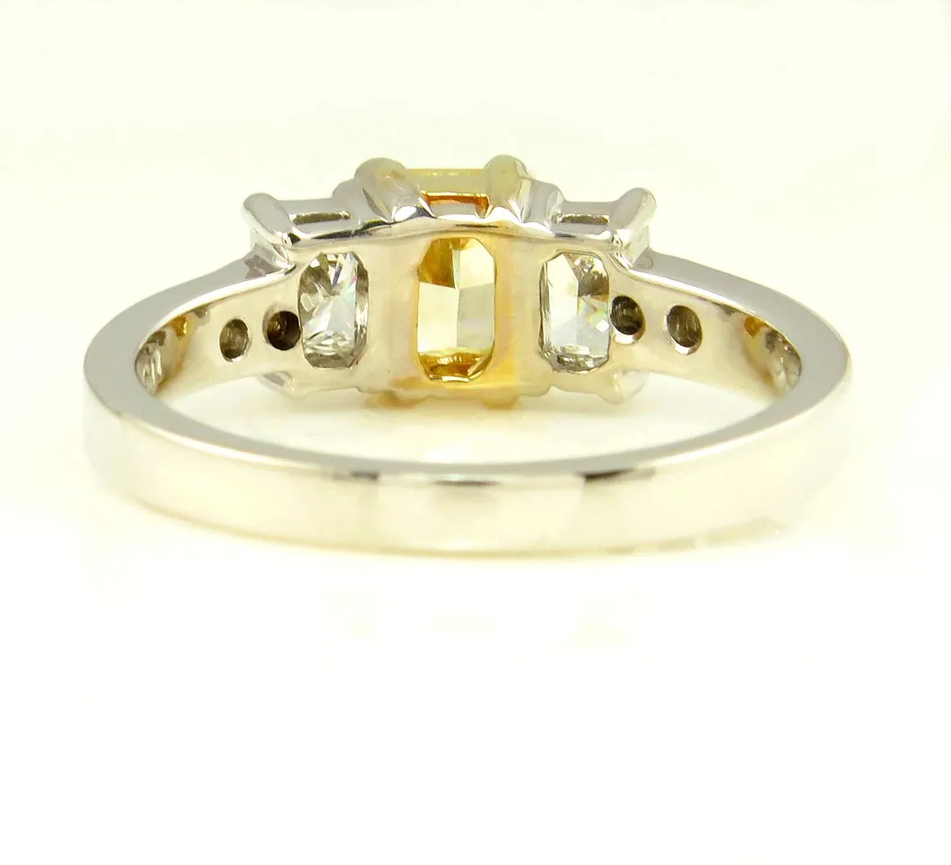 GIA 2.52CT ESTATE FANCY YELLOW RADIANT 3 STONE DIAMOND ENGAGEMENT WEDDING RING