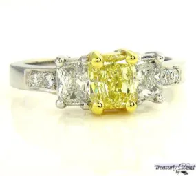 GIA 2.52CT ESTATE FANCY YELLOW RADIANT 3 STONE DIAMOND ENGAGEMENT WEDDING RING